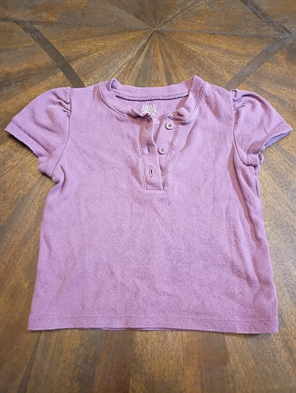 Falls Creek Kids Toddler Girls Purple Pointelle Puff Sleeve Henley Top 24M